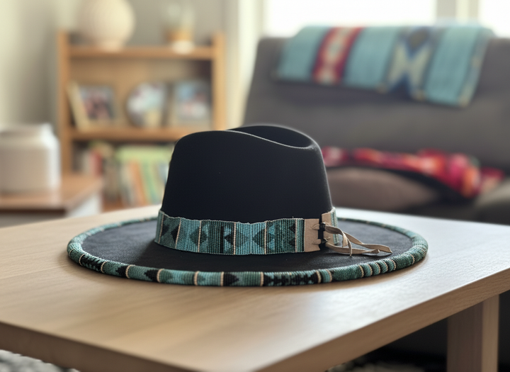 Blue River Hand-Beaded Felt Flat-Brim Hat