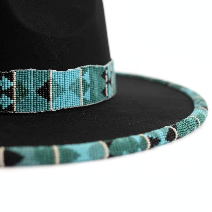 Blue River Hand-Beaded Felt Flat-Brim Hat