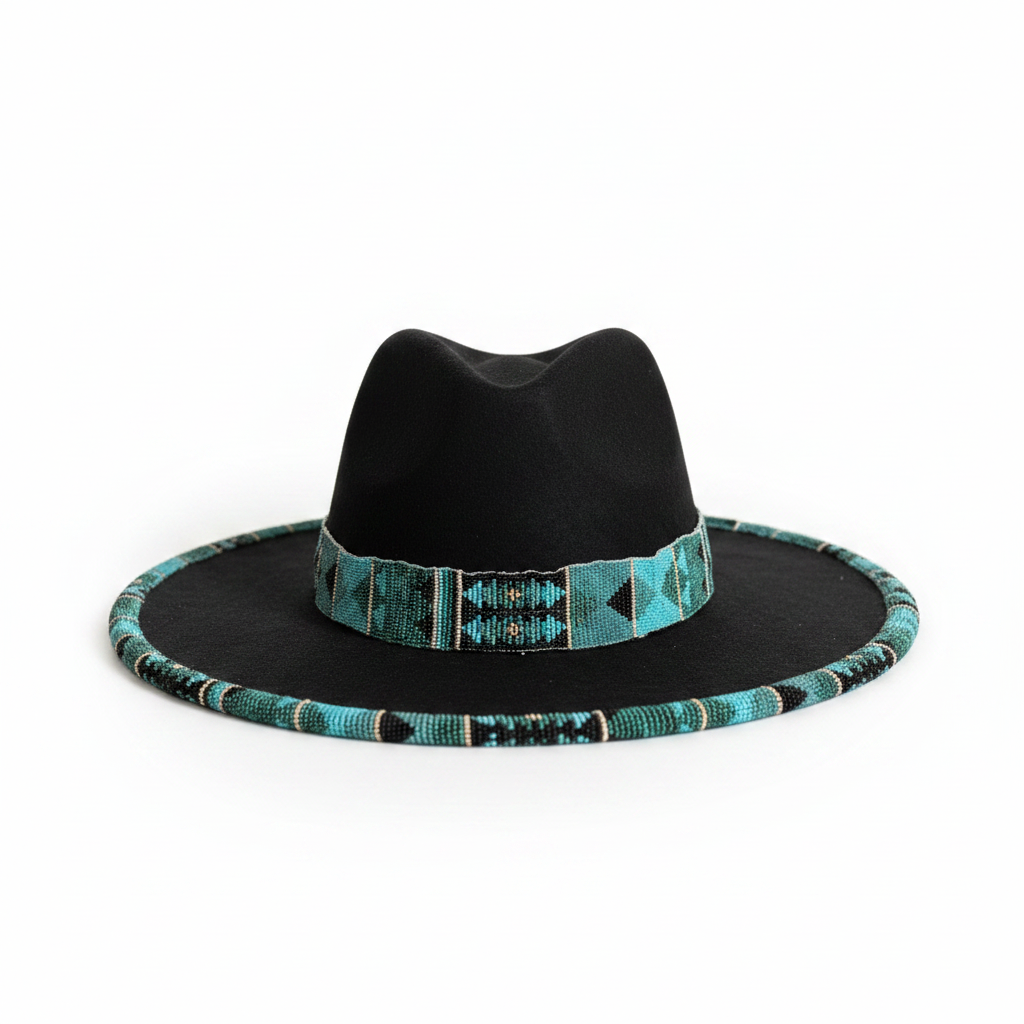 Blue River Hand-Beaded Felt Flat-Brim Hat